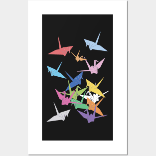 Rainbow of paper cranes Posters and Art